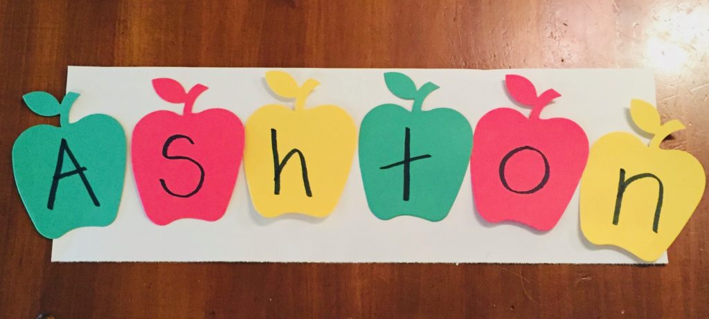 apple activities for preschool name strips