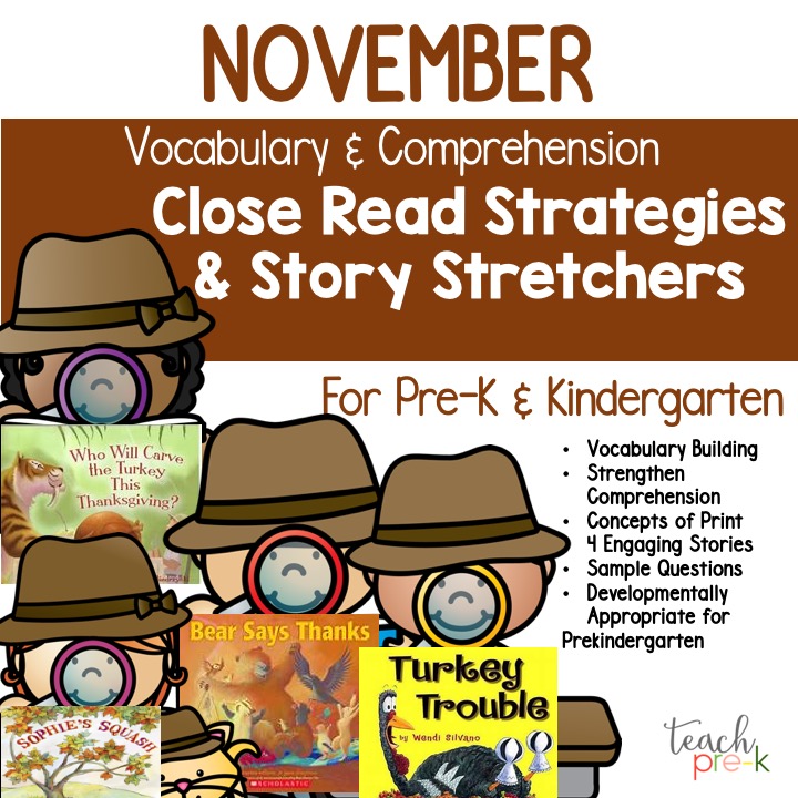 November close reads for prek and kindergarten
