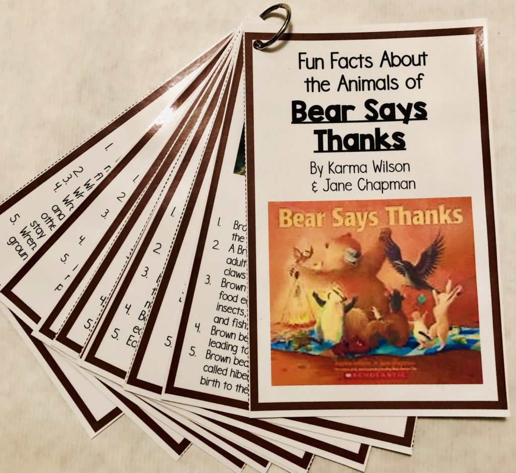 Bear Says Thanks Animal Fact cards