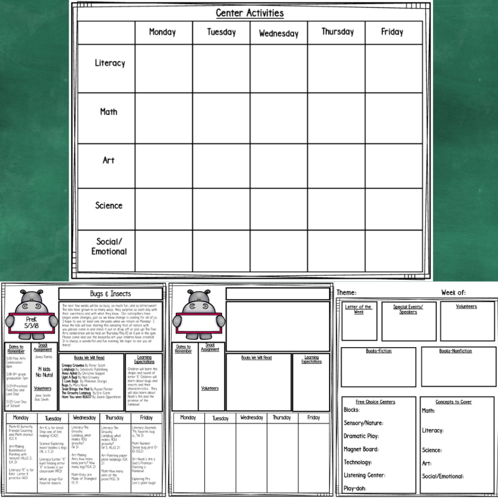 free preschool lesson planning grids and newsletter templates